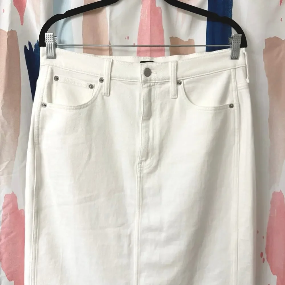J. Crew Factory White Denim Midi Skirt Size 10